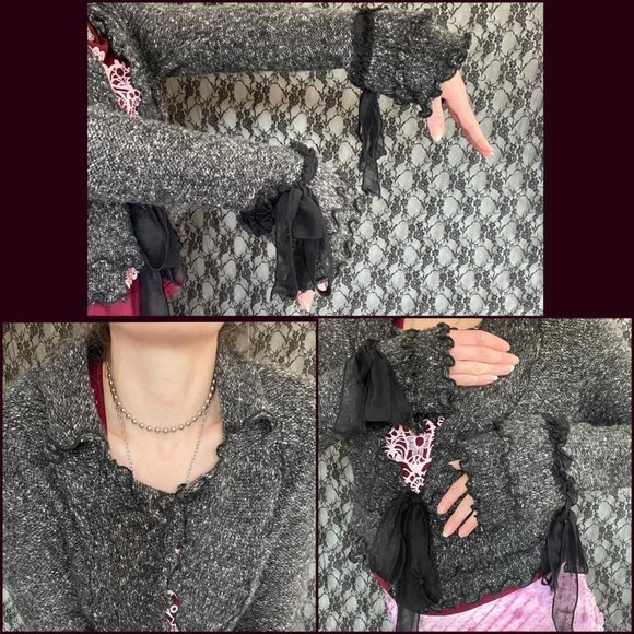 parisian chic style ruffles n bows cardigan sweater wool blend miss kelly 1969 - Picture 3 of 4